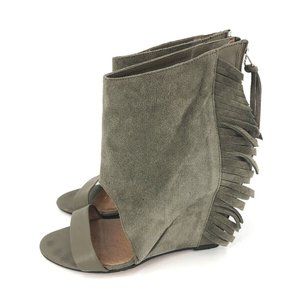 IRO OXNARD FRINGE SUEDE WEDGE SANDALS